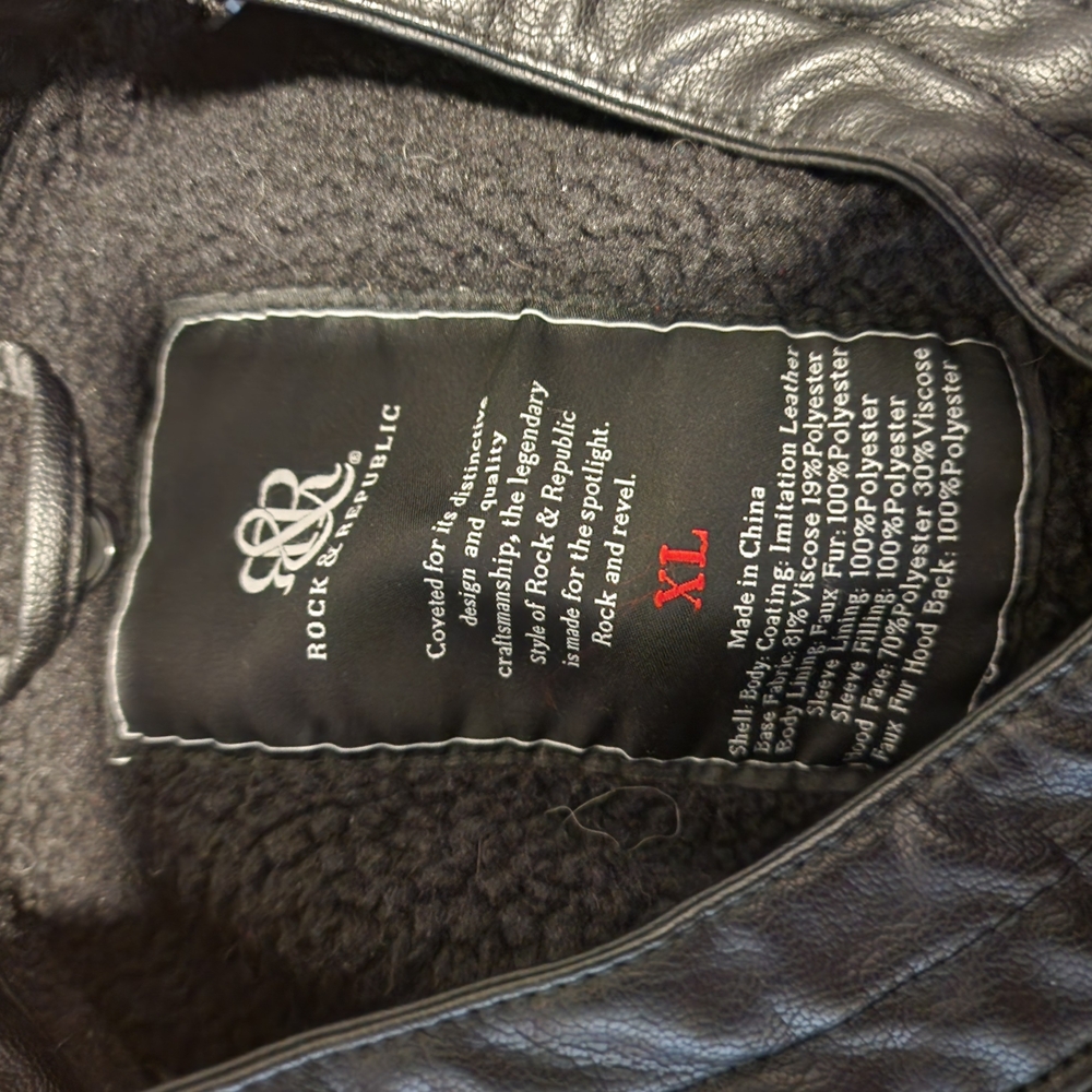 Rock & Republic Black Varsity Jacket with Cozy Sherpa Lining